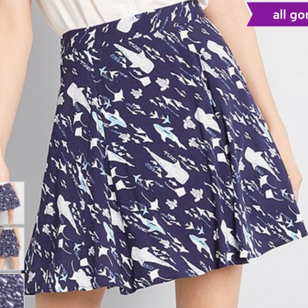 Modcloth Navy Ocean Life Stay Sassy Circle Novelty Print Skirt Womens Small